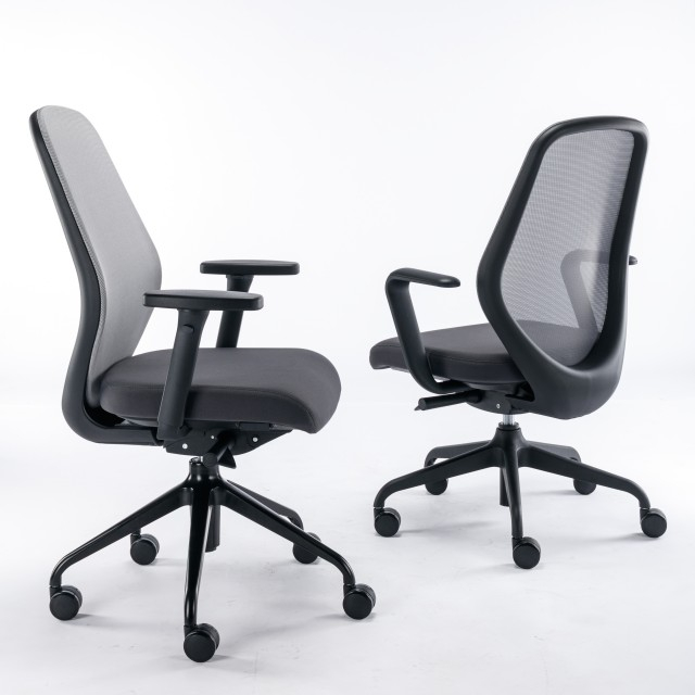 Moderner, ergonomischer, drehbarer Bürostuhl aus Netzstoff mit verstellbarer Kopfstütze und Hebefunktion, bestehend aus Stoff, Metall und Nylon